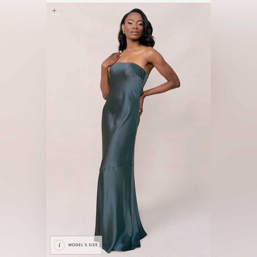 Revelry Strapless Satin Dress in Deep Green